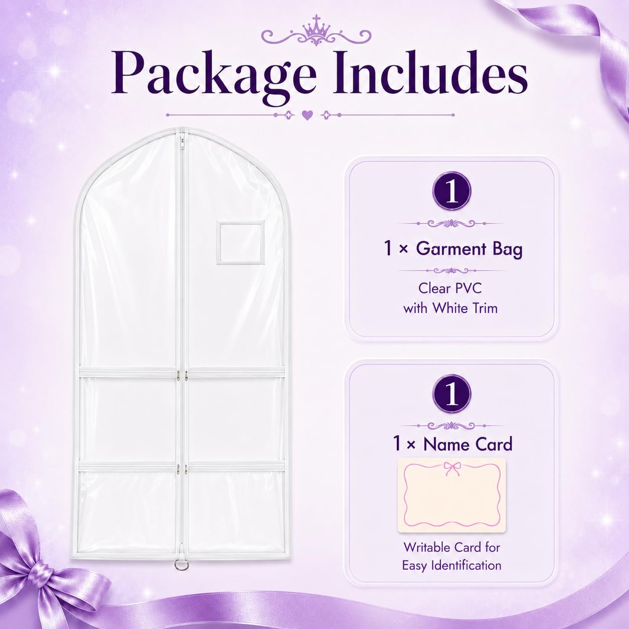 40" Clear PVC Garment Bag,5 Individual Pockets,Metal Zipper,Name Tag,1 Pack