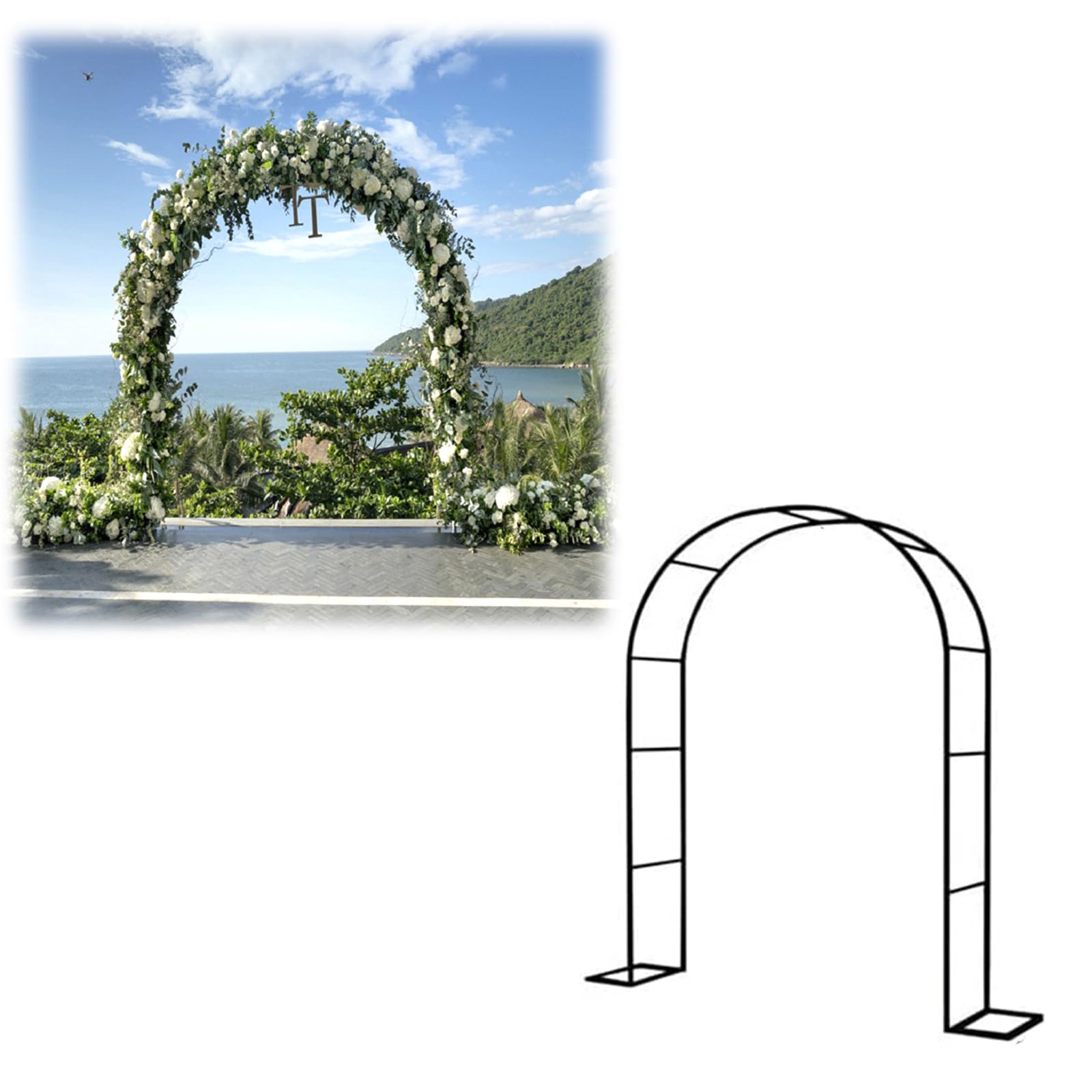 Schwarzer Gartenbogen – Hochzeitsrosenbogen für Kletterpflanzen und Blumen, Outdoor-Spalier und Laubenstütze (B 350 x H 220 cm) – perfekt für Gärten und Veranstaltungen