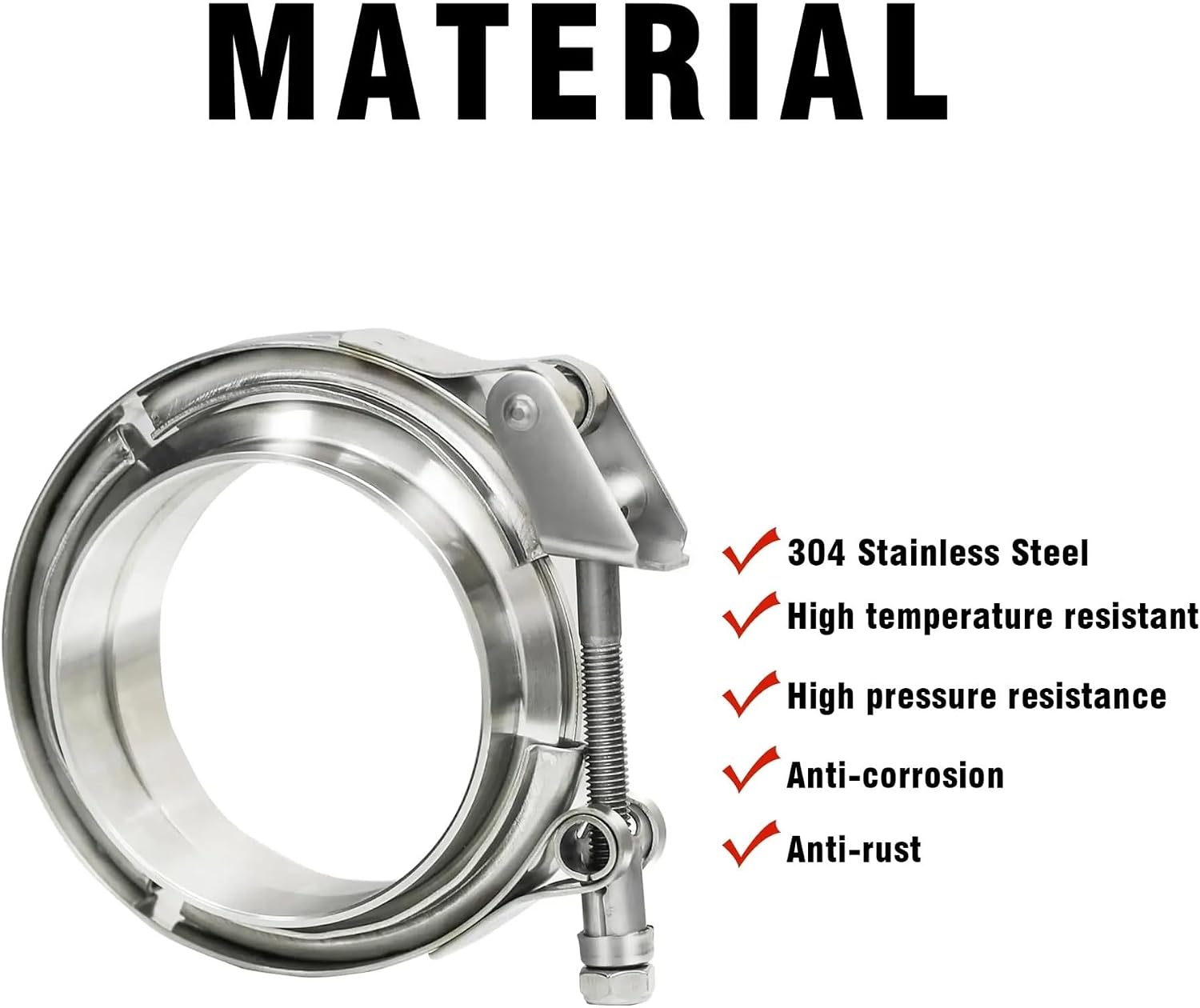 Hose clamp, Exhaust Clamp Kit, Stainless Steel V-Band V Band 1.5-5 inches Quick Release with Flanges for 304(1.75inch)