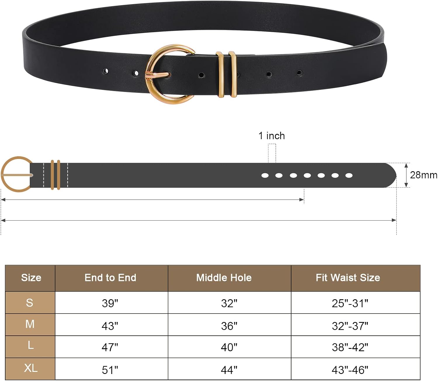 VONMELLI 2 Pack Women's Leather Belts for Jeans Dresses Fashion Gold Buckle Ladies Belt : Clothing, Shoes & Jewelry