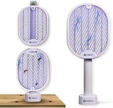 Toreto Foldable Mosquito Killer Racket with UV Light & Charging Base | 3500V, 2-in-1 Auto Killer, Electric Fly Swatter, Lithium-Ion Battery, Hands-Free Operation
