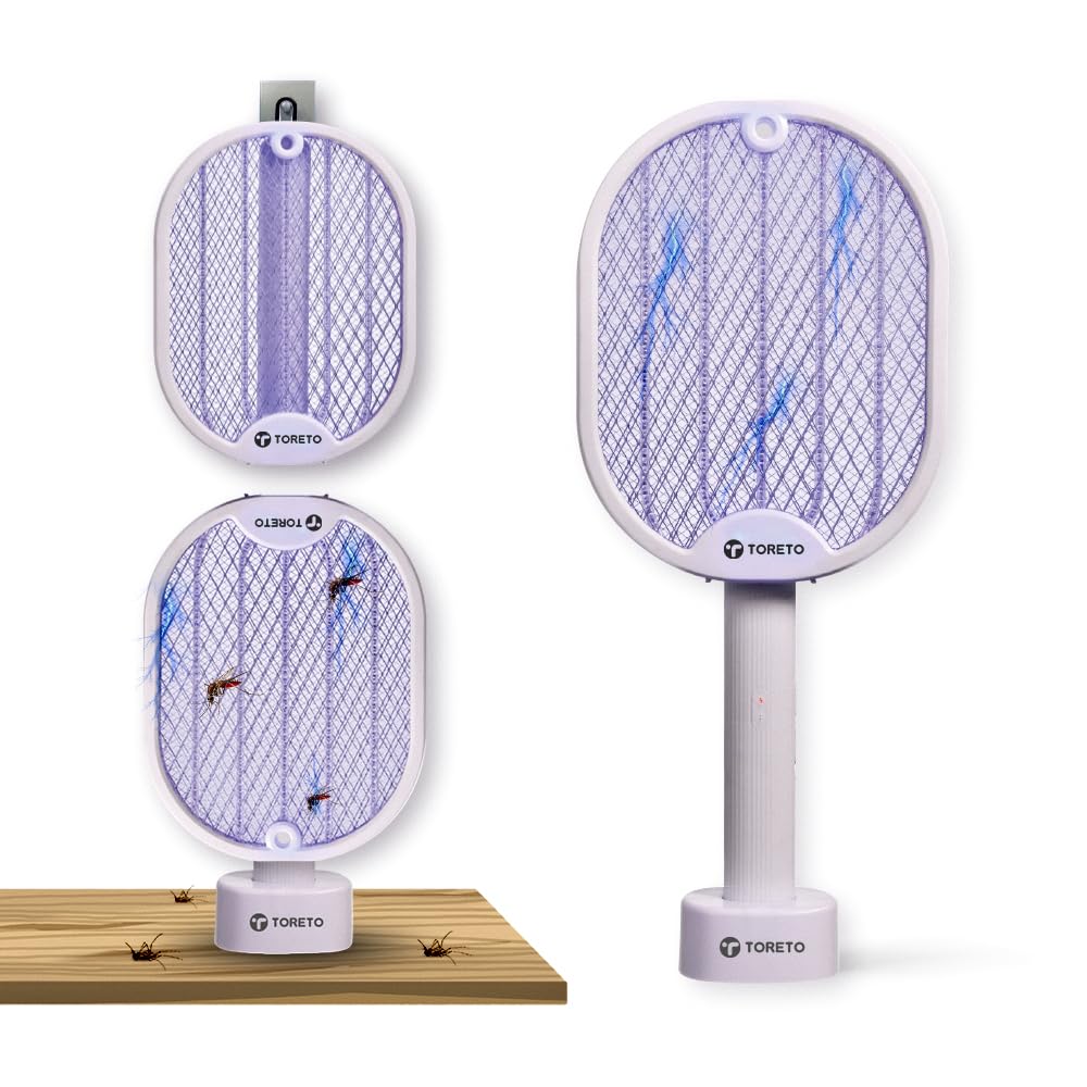 Toreto Mosquito Killer Racket, Foldable Mosquito Bat with UV Light, 3500V, 2 in 1 Auto Mosquito Killer with Charging Base Stand, Electric Fly Swatter, Lithium-ion Battery.(Grey)-image-43
