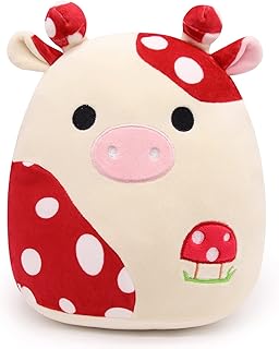 Cow Plush Pillow Toys, Cute Stuffed Animal Cow Plush Pillow, Soft Mushroom Cow Plushies, Kawaii Mushroom Plush Cow Doll,Gifts for Christmas Halloween Birthdays
