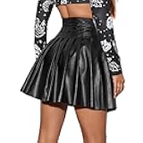 Women's PU Leather High Waist Pleated Flared A-Line Mini Short Skirt Club Festival Rave Outfits