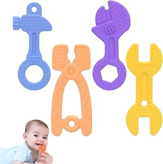 FuStore 4-Pack Silicone Baby Teethers - Hammer Wrench Spanner Pliers Tools for 0-24 Months Infants - BPA-Free Gum Soothers Sensory Toys