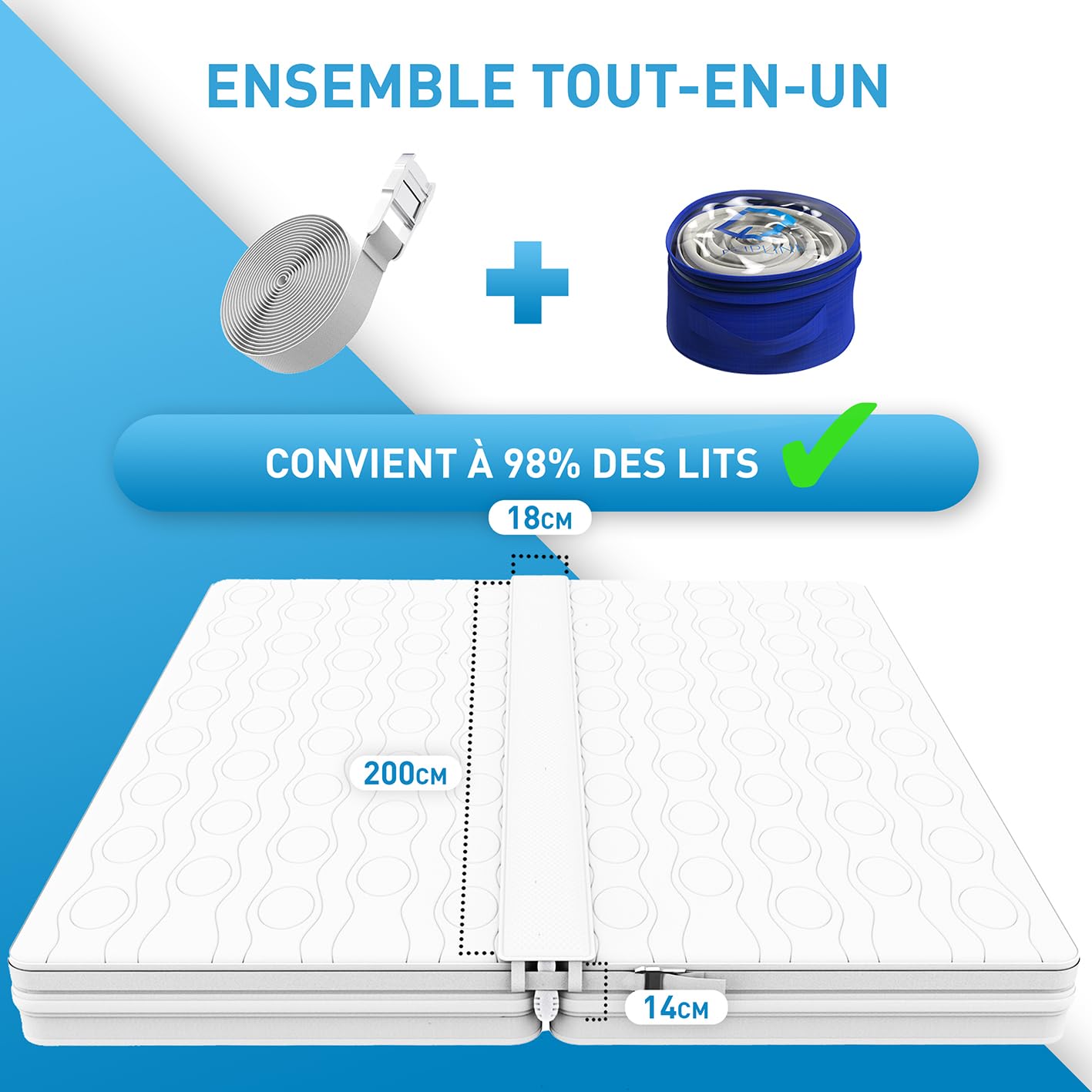 FLIPLINE Love Bridge Ensemble de Matelas Tout-en-Un [200 x 18 cm] pour Les familles et Les Couples avec Housse résistante à la déchirure, Sangle d'arrimage et Sac de Transport – Pont de Matelas