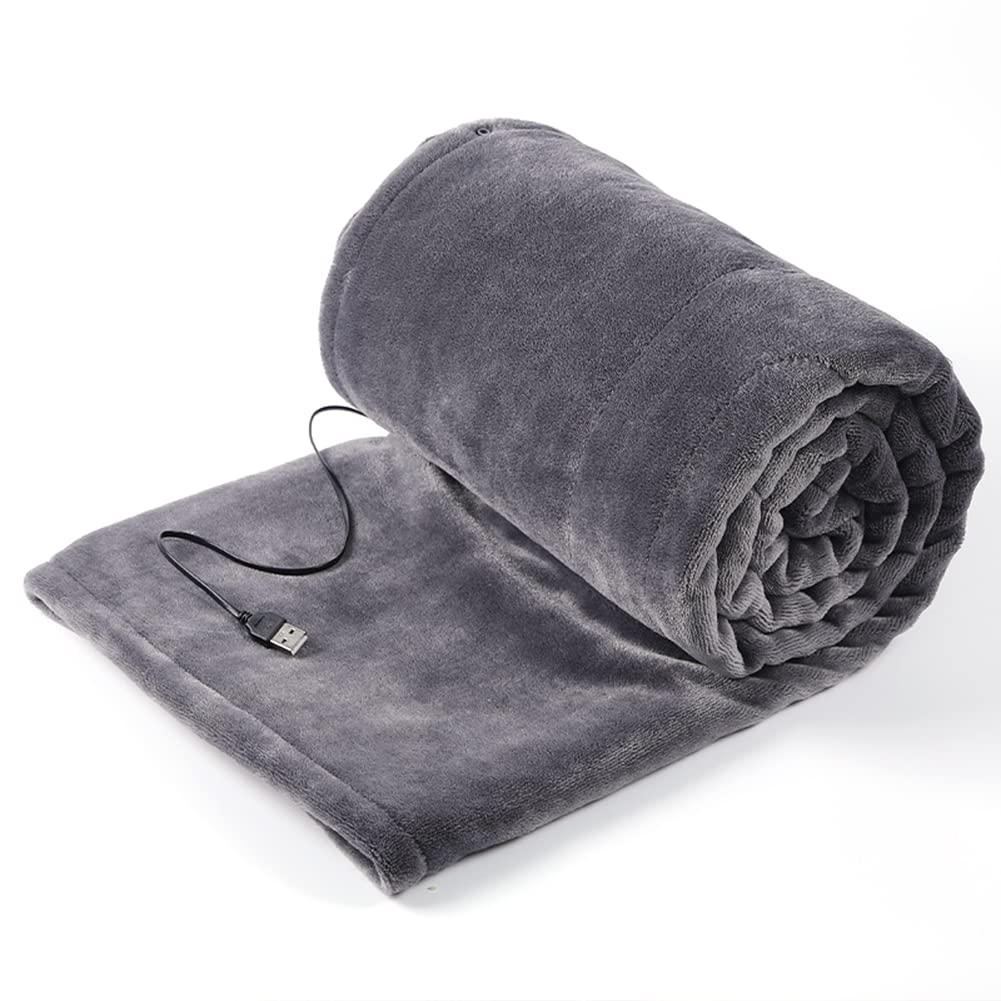 VALINK Couverture chauffante électrique, 140 x 80 cm/160 x 85 cm, couverture chauffante en flanelle douce, USB 5 V, sans fil, pour la maison, le bureau, le camping, gris épais