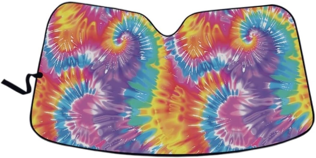 Amzbeauty Colorful Tie Dye Print Universal Sunshade for UV Protection Keeps Cabin Cool Easy Install