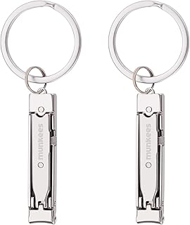 munkees Ultra-Thin Nail Clippers Keychain, Mini Foldable Nail Cutter with Key Ring, Small Portable Stainless Steel Pocket Manicure Set for Travel, Camping, & Outdoors (Silver-2pcs)