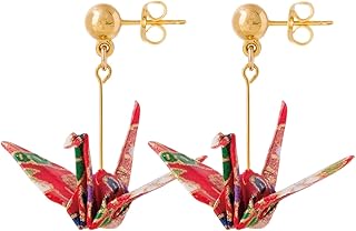 のレン レディース 折紙 ピアス (折鶴 扇 手裏剣) 和風/日本製 手作り サージカルステンレス 医療用金属/低アレルギー 低刺激/和装小物 アクセサリー 着物 浴衣 日本土産 Japanese Souvenir