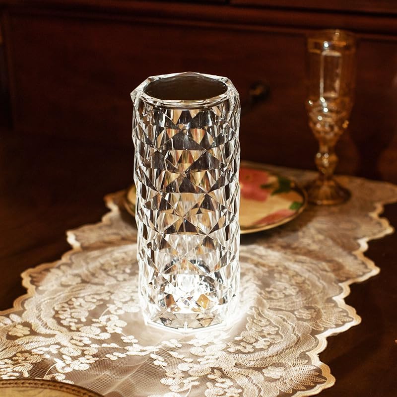 Acrylic Desk Lamp, Dimmable Table Lamp, 3 Mode Reading Light, Night Light for Bedroom, Short Rose Shaped