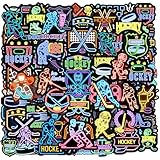 120PCS Neon Ice Hockey Stickers, Hockey Party Favors & Birthday Decorations Sports Theme Party Supplies Hockey Team Gifts Vinyl Waterproof Decorative Decals for Water Bottle Luggage Journal Helmet