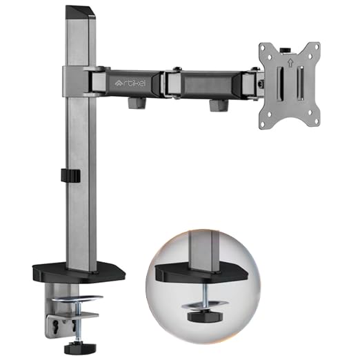 Artikel Single Monitor Desk Mount VESA Mount with C Clamp & Grommet Mounting Base Computer Monitor Stand for Screen up to 32 inch Table Mounted Space Grey