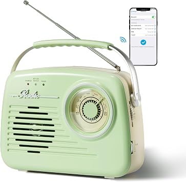 Portable Bluetooth FM/AM Retro Radios, Support Battery Operated and Plug in Wall for Home/Outdoor, Large Dial Easy to Use, Gifts for Seniors Elderly Green