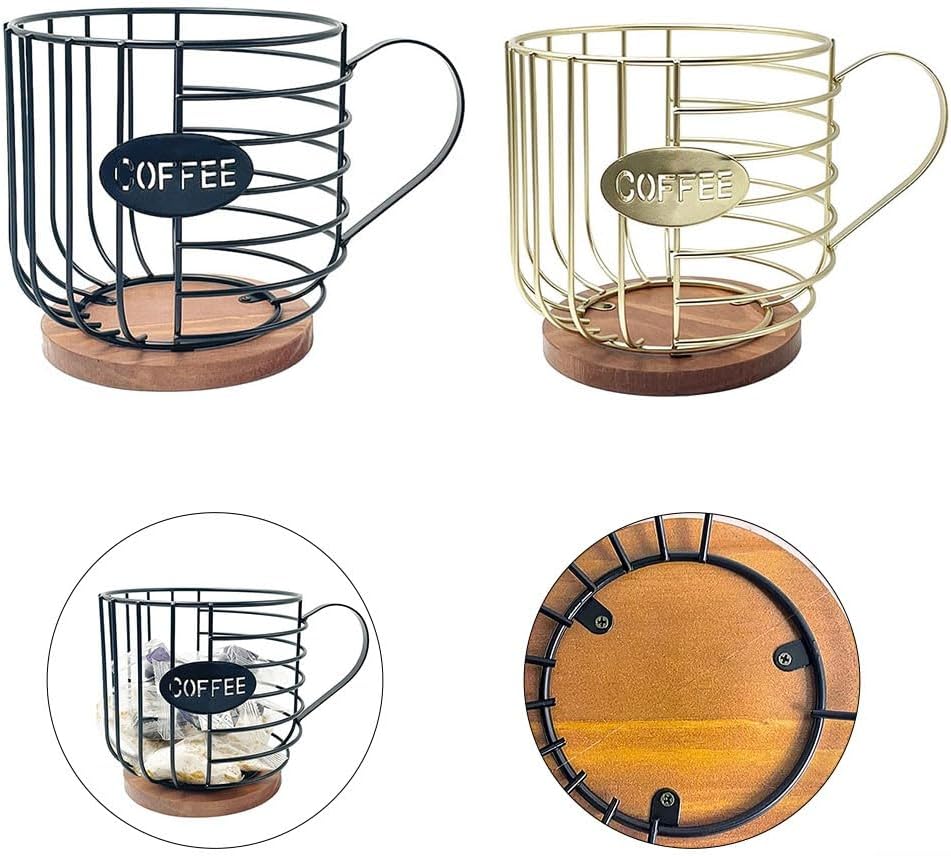 Coffee Capsules Storage Basket,Counter Coffee Caps Metal Coffee Pod Holder,Metal Coffee Pod Holder - Large Capacity Coffee Capsule Storage Basket, Kitchen Organizer,Gold(Black)