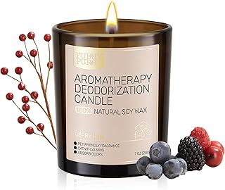 Odor Eliminating Candle, Berry Rum Scented Candle, Pet-Friendly Soy Candles, 60 Hours, 7 oz
