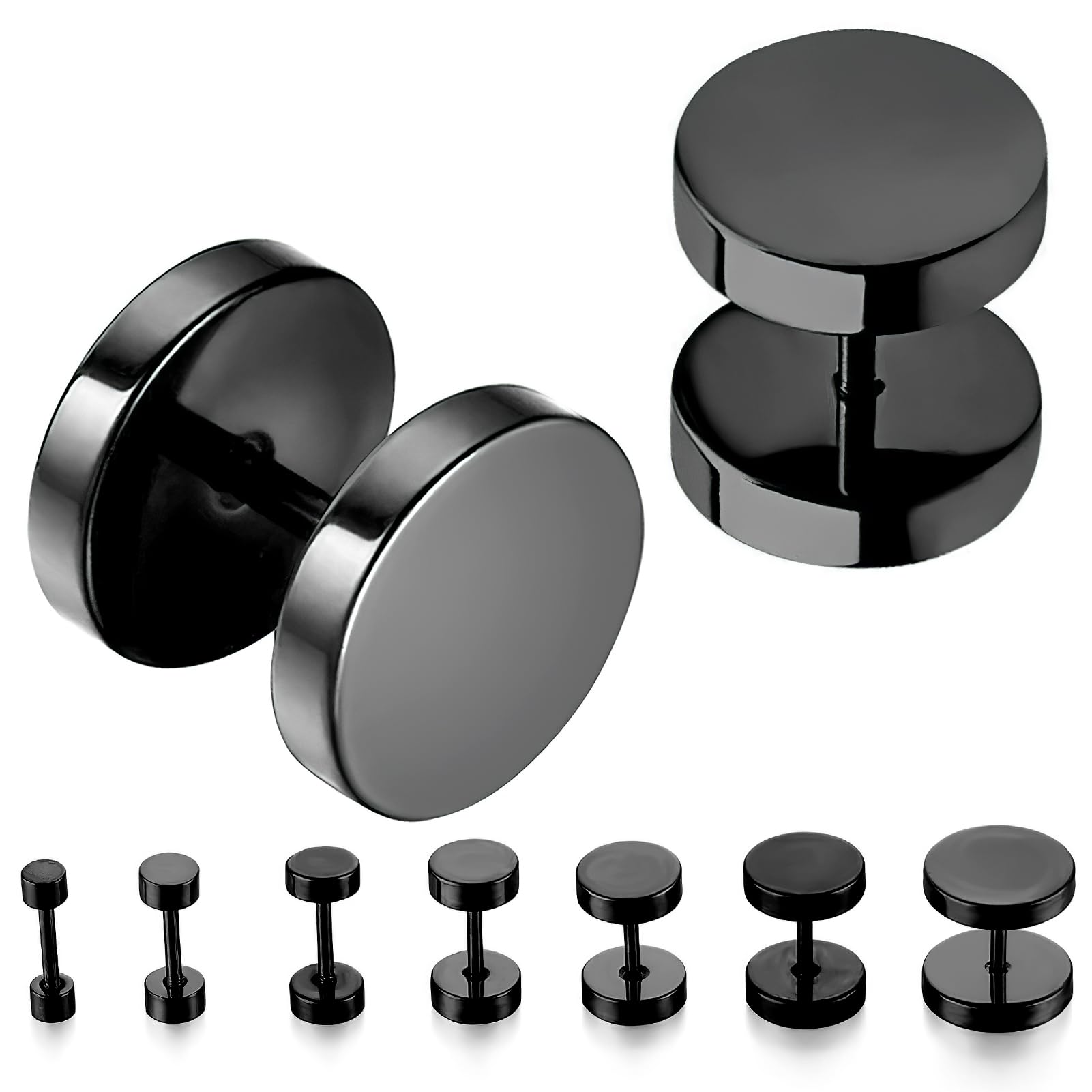 eModwey 8 Pares Negro Stud Pendientes para Hombres Mujeres Acero Inoxidable Hipoalergénico Negro, Tamaños Variados de 3mm a 10mm, Pendientes Tipo Tornillo, Ideal para Uso Diario y Formal
