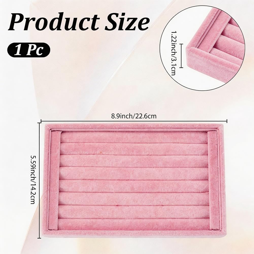 1Pc 7 Slots Pink Velvet Ring Tray Stackable Jewelry Organizer Trays Small Velvet Showcase Display Holder Box Drawer Organizers for Earrings Rings Holder Home Decor Storage Shop Store Selling