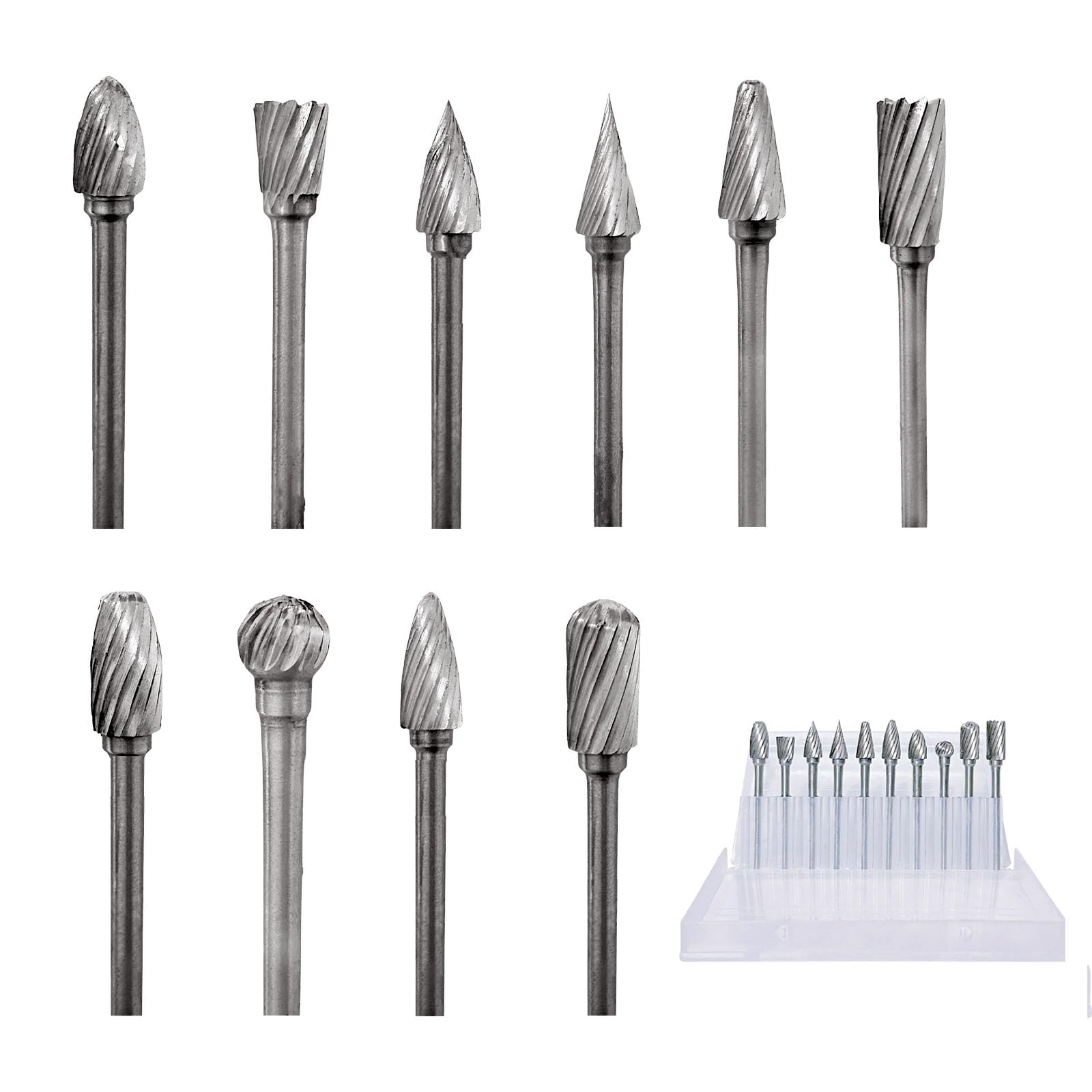 10pcs 1/8" Tungsten Carbide Steel Single Cut Drill Bit, Die Grinder Bits Grinding For Wood Stone Carving Cutting Engraving Rotary Burr, Tungsten Air Accessories Tool Grinder Kit Attachmen