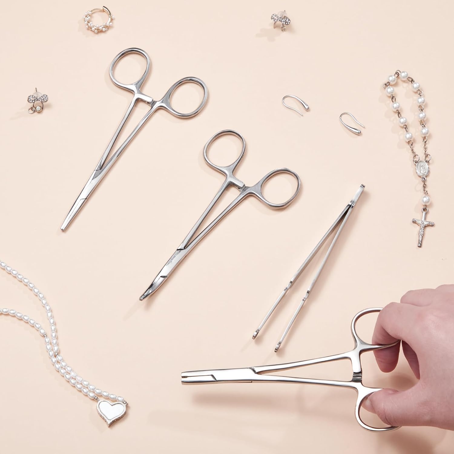 4 Pcs Piercing Ball Grabber Tool 3mm Piercing Barbell Clamps Tool for Changing Jewelry Stainless Steel Forceps Locking Tweezers Clamps Kit for Nose Ear Lip Tongue Ball Screw Removal (Extended)