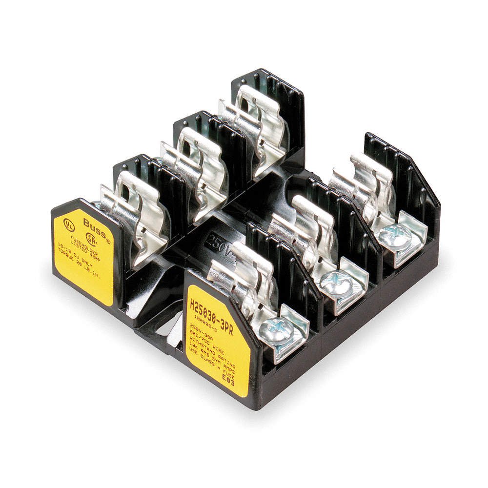 Bussmann H25030-3PR H250 Series Fuse Block 1/10 - 30 Amp 250 Volt DIN-Rail Mounting