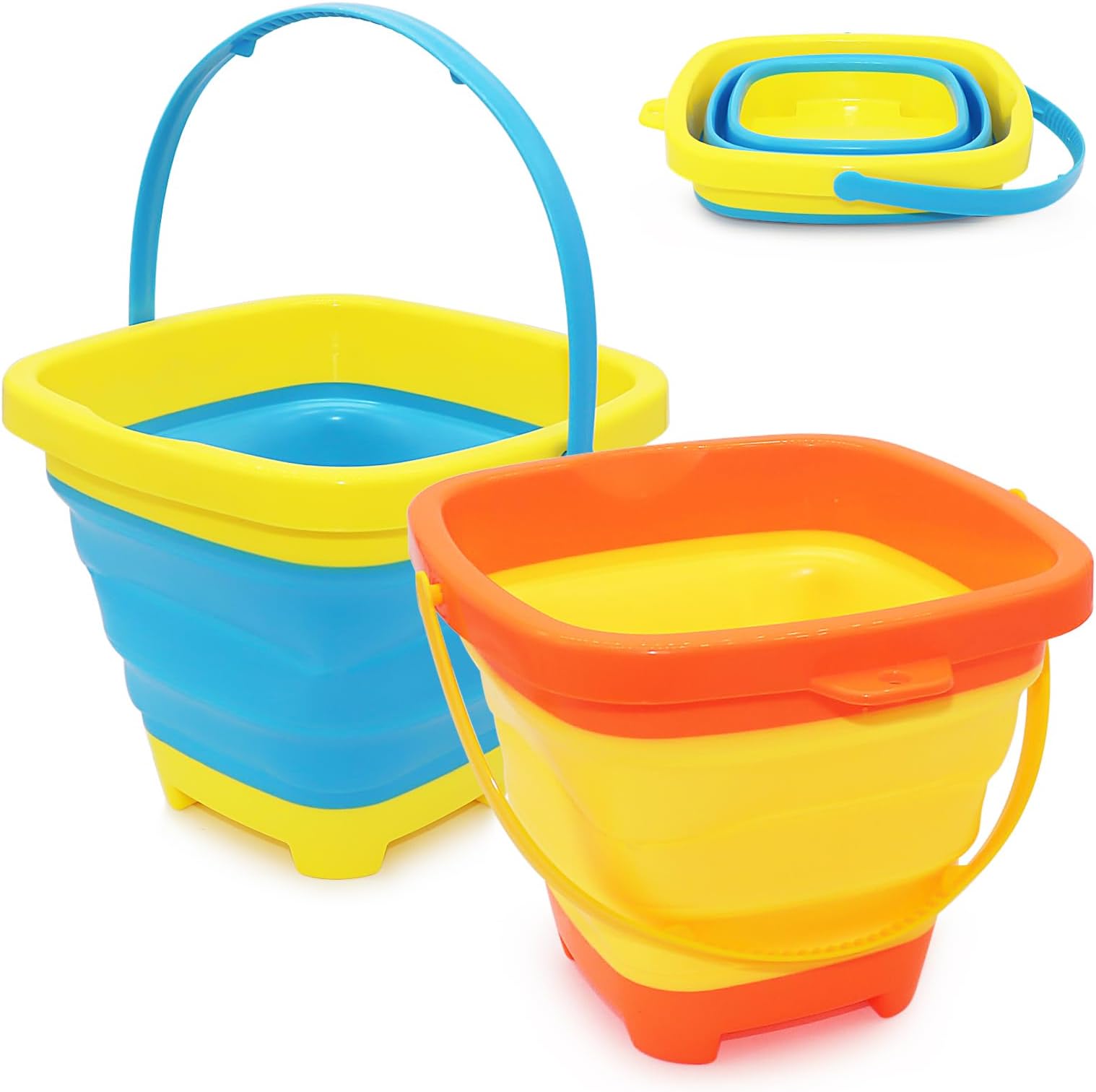 Foldable Beach Bucket, 2pcs Beach Play Sand Pail Buckets with Handle for Kids, Outdoor Summer Collapsible Buckets for Sand Beach Camping