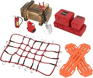 GLOBACT RC Crawler Accessories Car Roof Decoration Tank Storage Box, Wood Box, Luggage Net, Fuel Box, Shovel, Fire Extinguisher, Recovery Board for RC 1/10 Crawler TRX4 Axial SCX10 Redcat