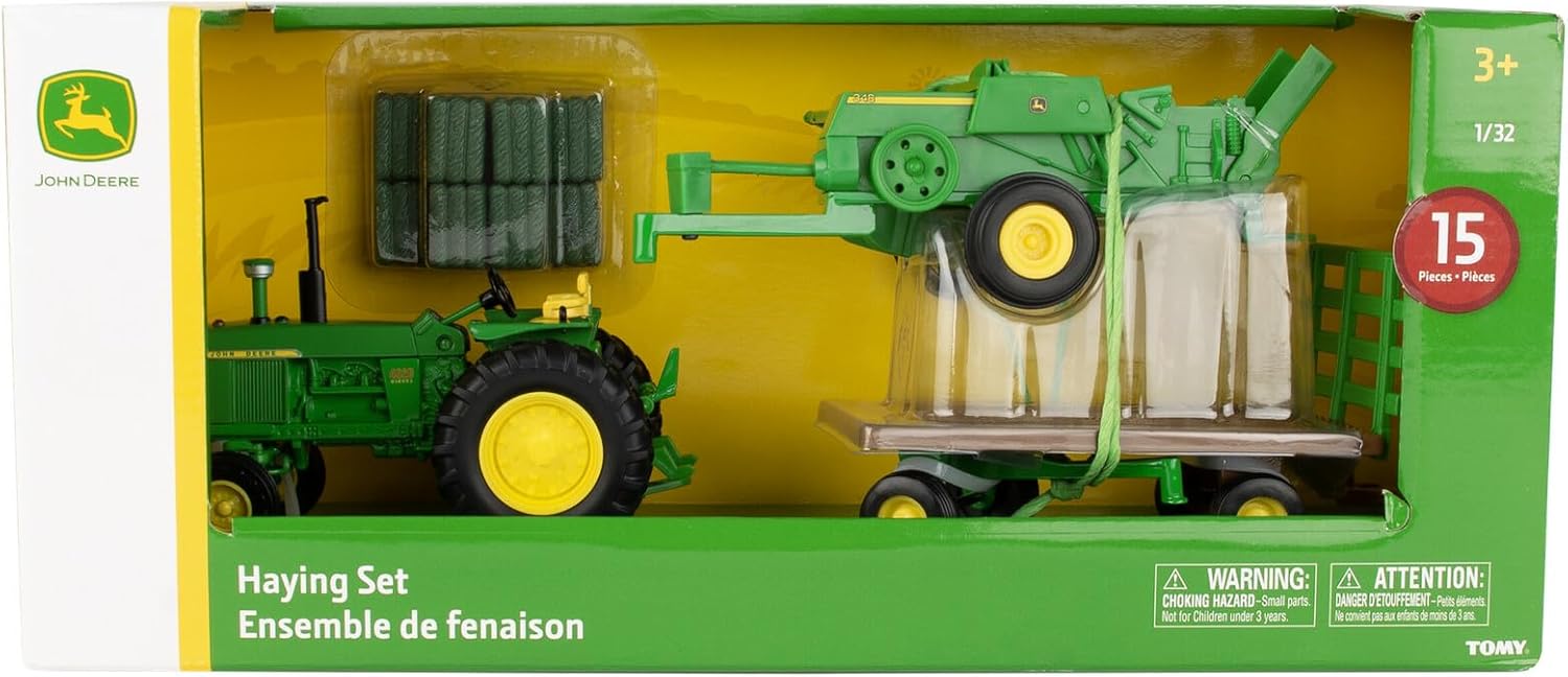 TOMY John Deere Haying Set - 1:32 Scale - Collectible John Deere Toys - Authentic Die-Cast Farm Toys - 3 Years and Up