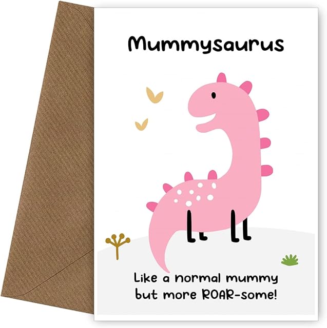 Hey Chimp Mum Birthday Cards from Son or Daughter - Mummysaurus Card - Pink Dinosaur Bday Card for Mummy from Little Boy, Girl or Toddler. Perfect for Mummy, Mam, Mom, Step Mum, Foster Mum or Mamgu.
