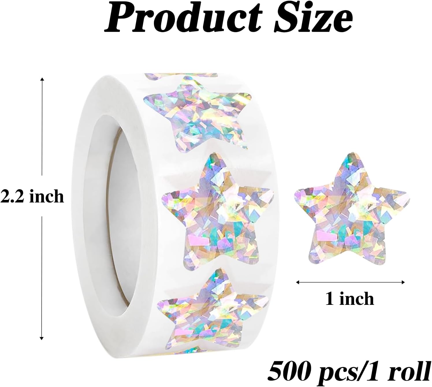 1 Roll 500Pcs Holographic Star Sticker for for DIY Crafts Behavior Chart Student Kids Planner School and Classroom Teacher Supplies Silver