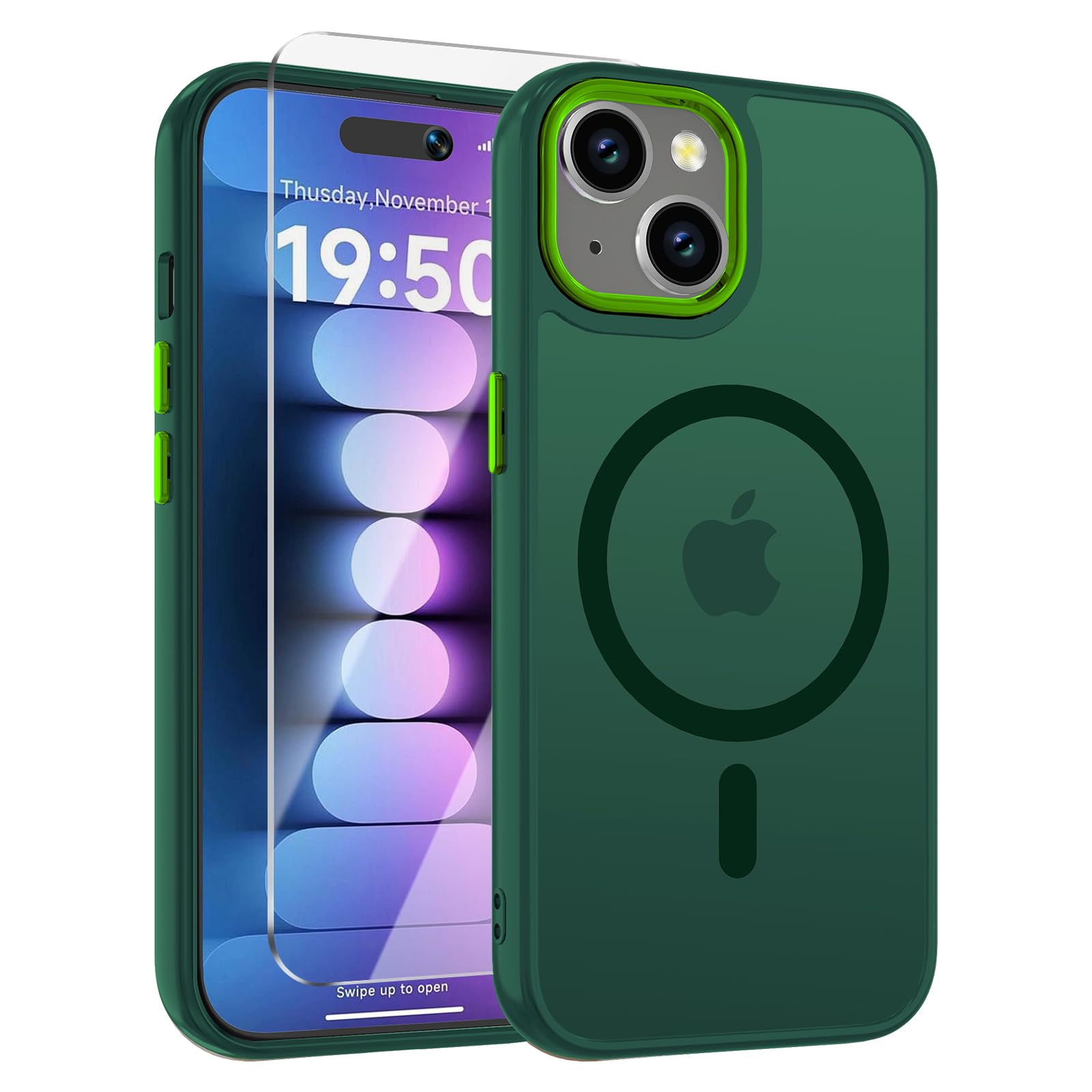 WRJ Case for iPhone 15 with Screen Protector, Magnetic Translucent Phone Case for Women Men [Compatible with Magsafe] Slim Anti-Fingerprints