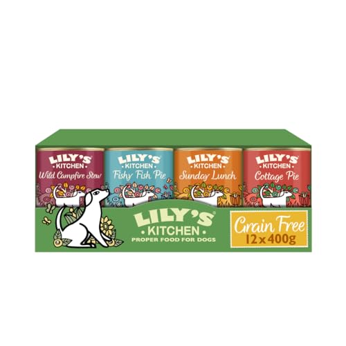Lily’s Kitchen Scatolette di cibo umido naturale per cani adulti, ricetta senza cereali, confezione assortita (12 x 400g può)