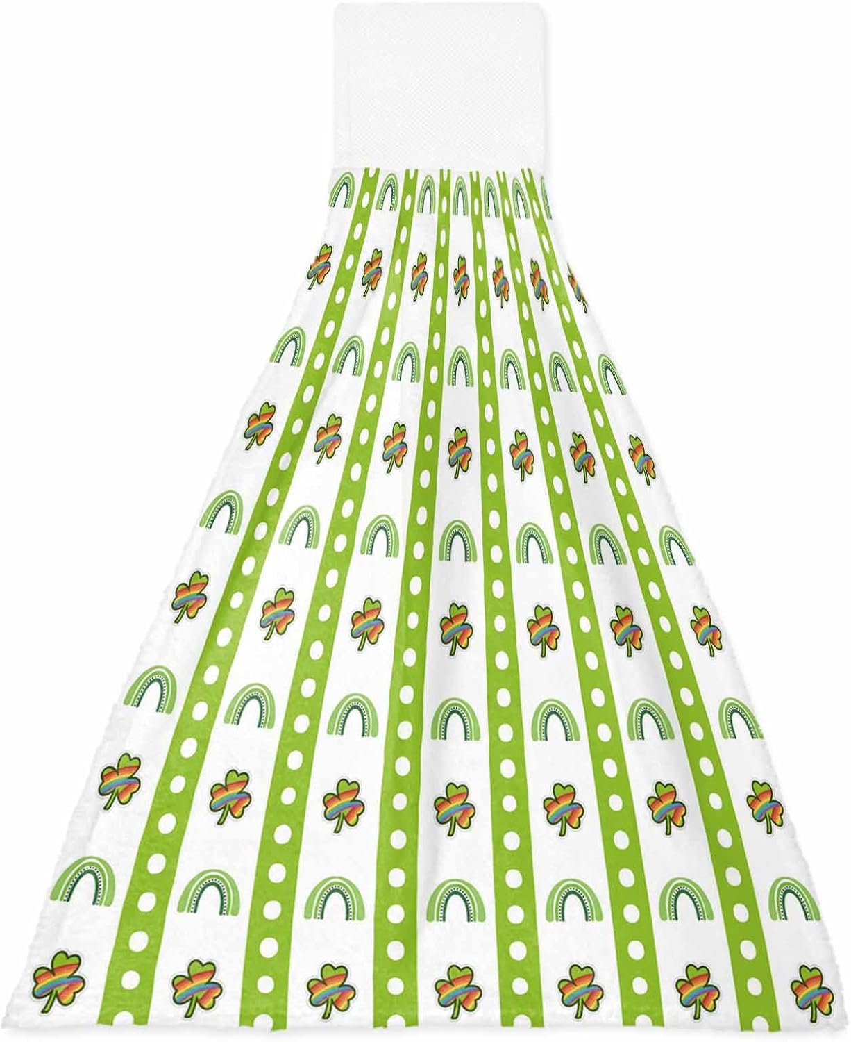 Saint Patrick's Day Kitchen Hand Towels with Hanging Loops Set of 2 Rainbow Clovers Green Striped Dots Soft Thick Oven Fingertip Dry Microfiber Tie Dish Towel Absorbent Cleaning Washcloth for Bathroom