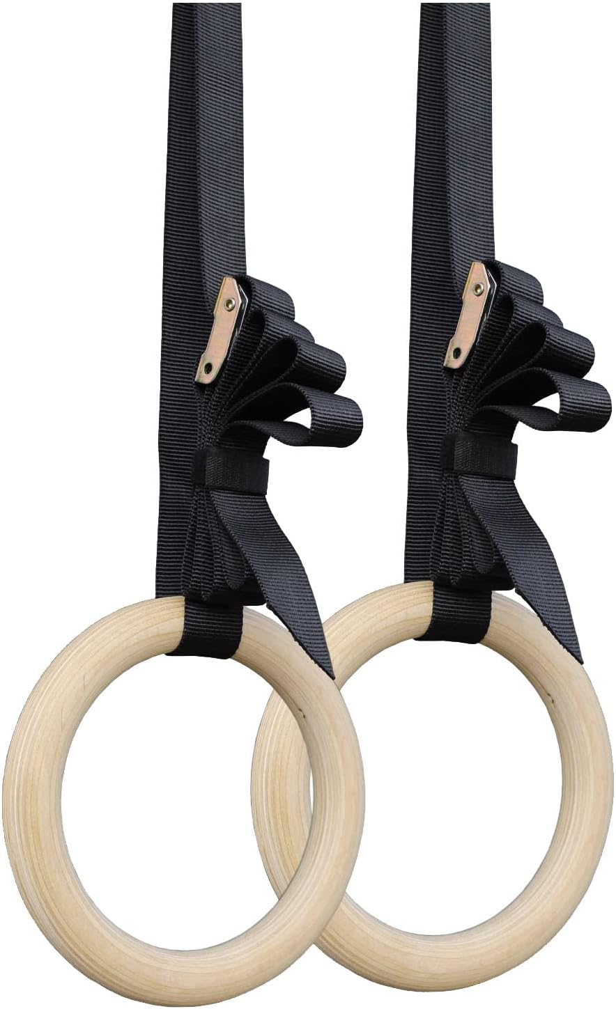 Wooden Gymnastic Rings, One Piece Molding Gym Rings, Stretch Spine Exercise Rings Training Rings with Adjustable Straps, for Home Gym Full Body Workout