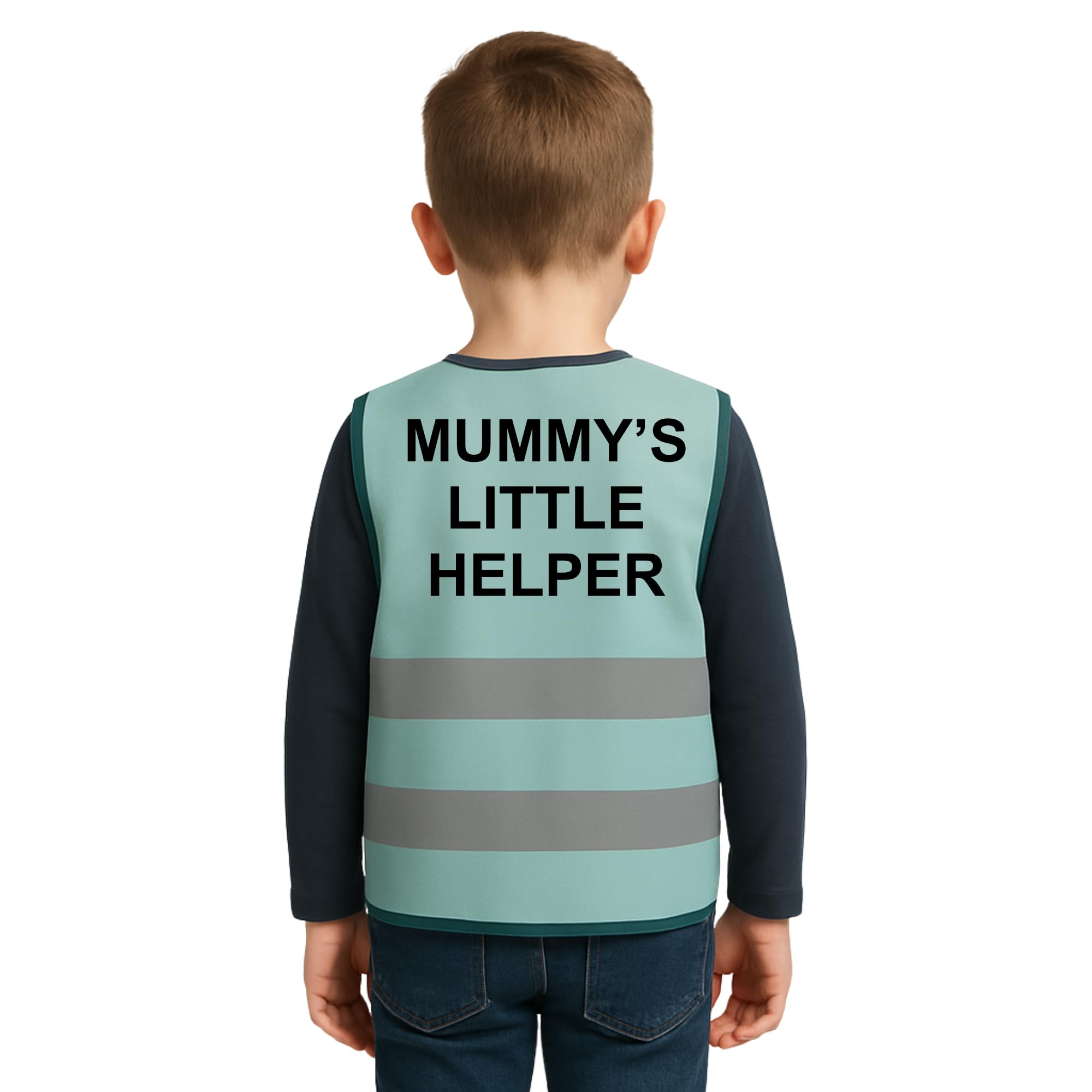 Step Ahead Kids Hi-Vis Safety Infant Vest โ High Visibility Reflective Waistcoat for Children Boys & Girls Safety Vest with Back Side Custom Print (MUMMY'S LITTLE HELPER, AQUA, 0-1 Year) โ image 1