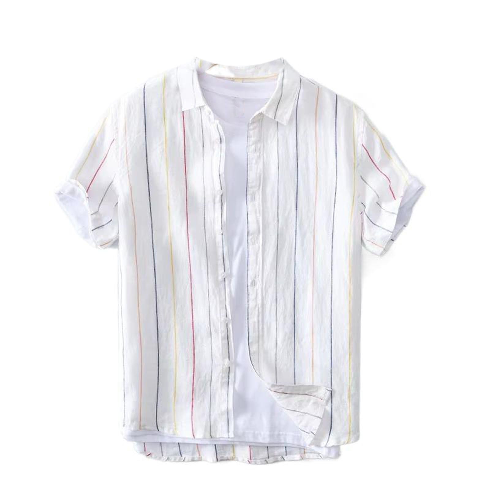 Camicetta da Uomo a Righe con Colletto abbattuto, Top Leggero a Maniche Corte per Vacanze estive
