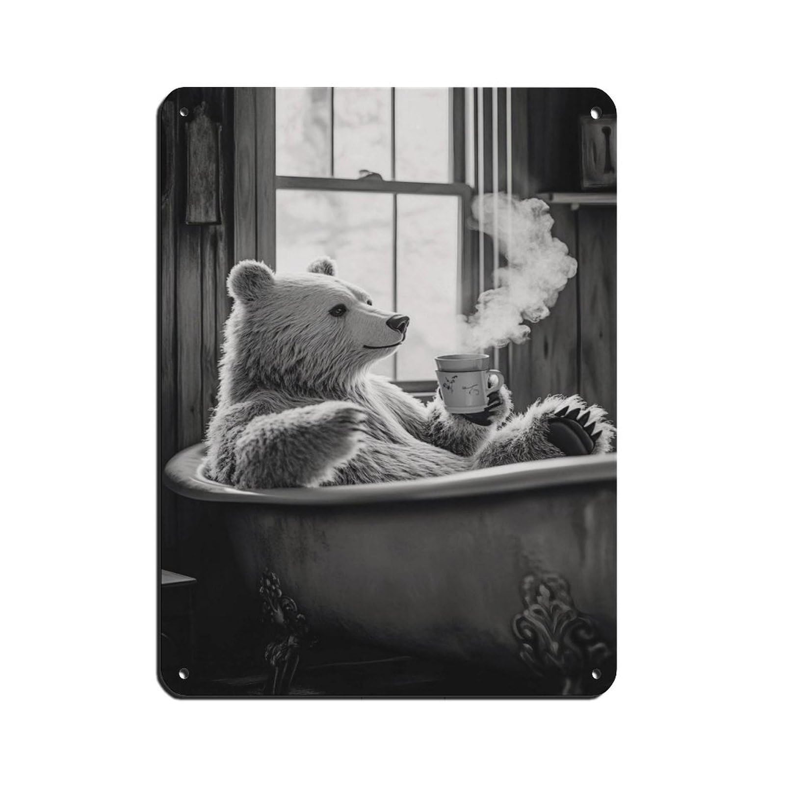Cozy Bear, Bear in Bathtub Retro Poster Metal Tin Sign Chic Art Retro Iron Painting Bar People Cave Cafe Family Garage Poster Wall Decoration 12x16inch(30x40cm)