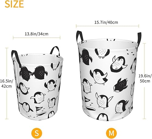 Miniatura 3 de AFHYZY Cesta de lavandería de pingüinos, canastas grandes plegables con asas, cesta de almacenamiento redonda de fácil transporte, canasta de ropa