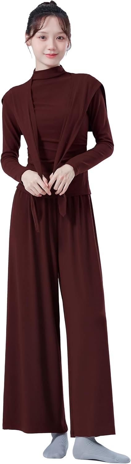 Angcoco Women's Long Sleeved Top+Pants+Hip Scarf 3 Piece Set