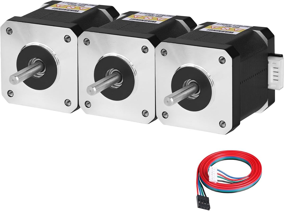 3Pack Nema 17 Stepper Motor 42x48mm 0.6Nm (84.97oz·in) 2.3A 1.2Ω | 42 Stepper Motor Bipolar High Torque 2 Phase Shaft 24mm φ5mm 4-Lead Cable 1M for 3D Printer DIY Robot CNC Machine