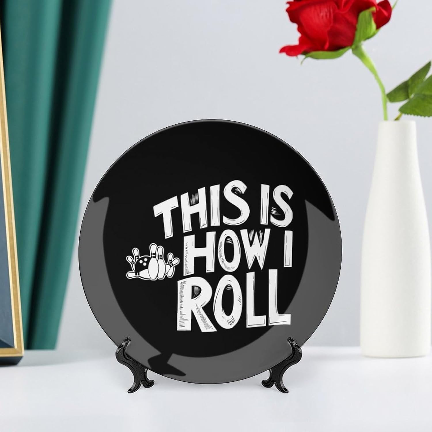 Bowling This Is How I Roll Decorative Plates for Display Ceramic Plate Tray with Stand Hanger Home Decor