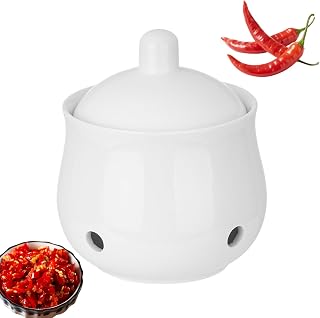 Generico Ceramic Garlic Storage Pot, Ceramic Jar Holder Ginger, Garlic Saver Container 6 x 5 Inch, Built with Ventilation Holes, Dining Room Storage with Elegant Design
