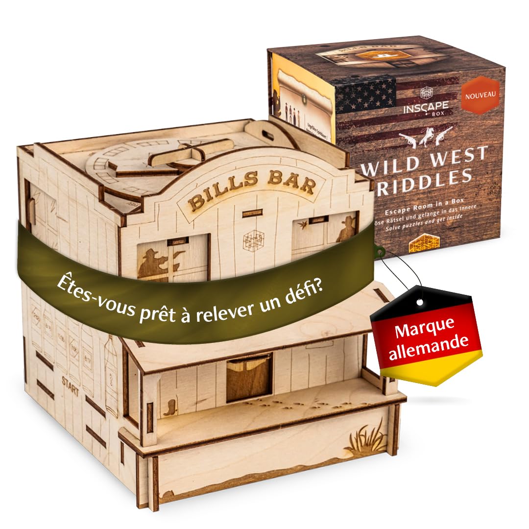 INSCAPE Boîte de puzzle en bois Wild West - Jeu d'évasion pour adultes - Puzzle 3D - 100 pièces - 14,5 x 13,5 cm - À partir de 14 ans
