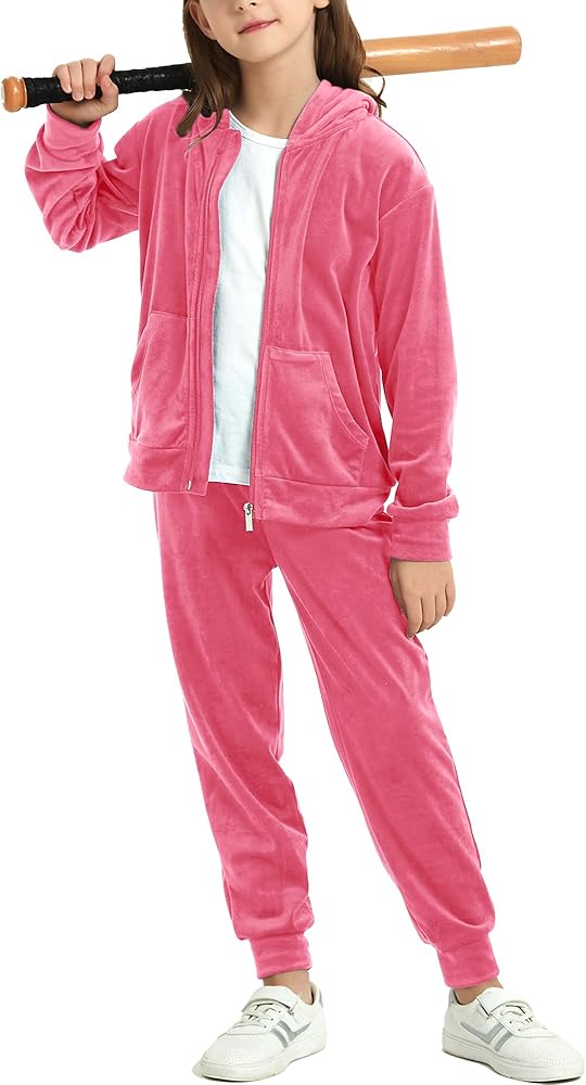MessBebe Girls Sweatsuits Jogging Set Velour Tracksuit 2 Piece
