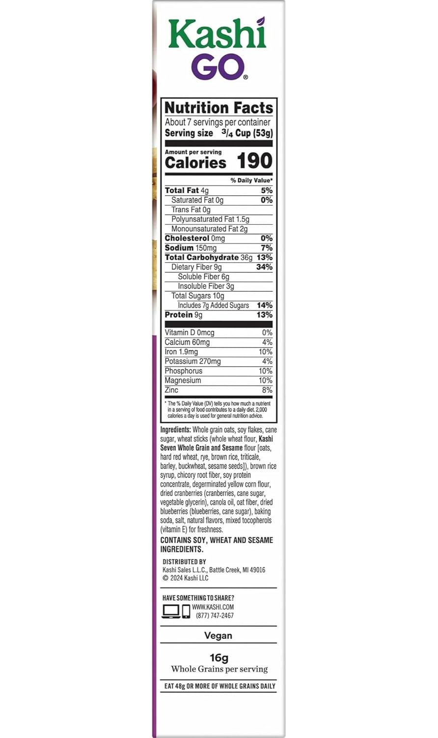 Kashi GO Toasted Berry Crisp Cereal - Vegan, Non-GMO Project Verified, Bulk Size 14 Oz Box (Pack of 4)
