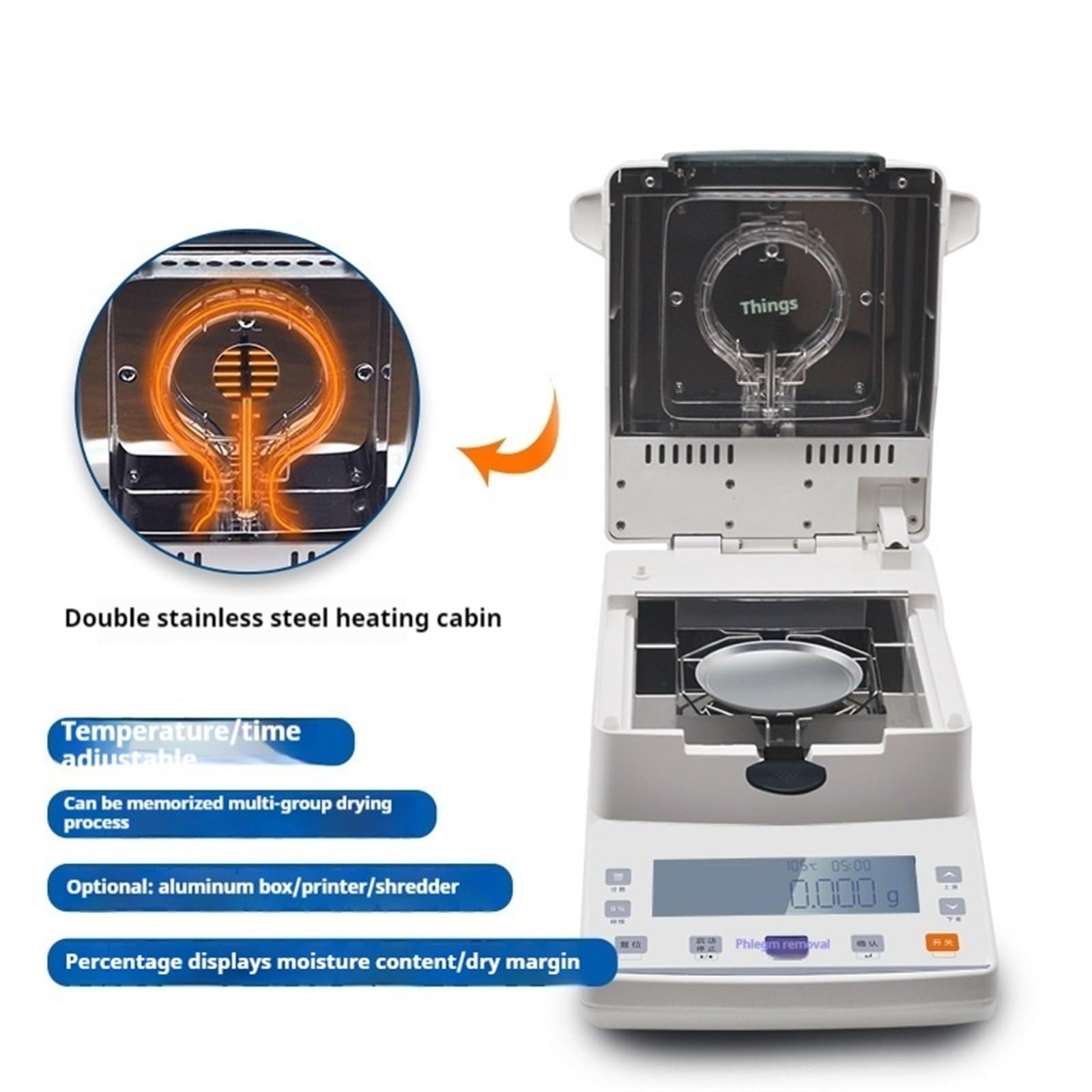 Medidor de Humedad, Analizador de humedad halógeno, calentamiento por lámpara halógena de alta eficiencia, interfaz USB RS232(XY110MW)