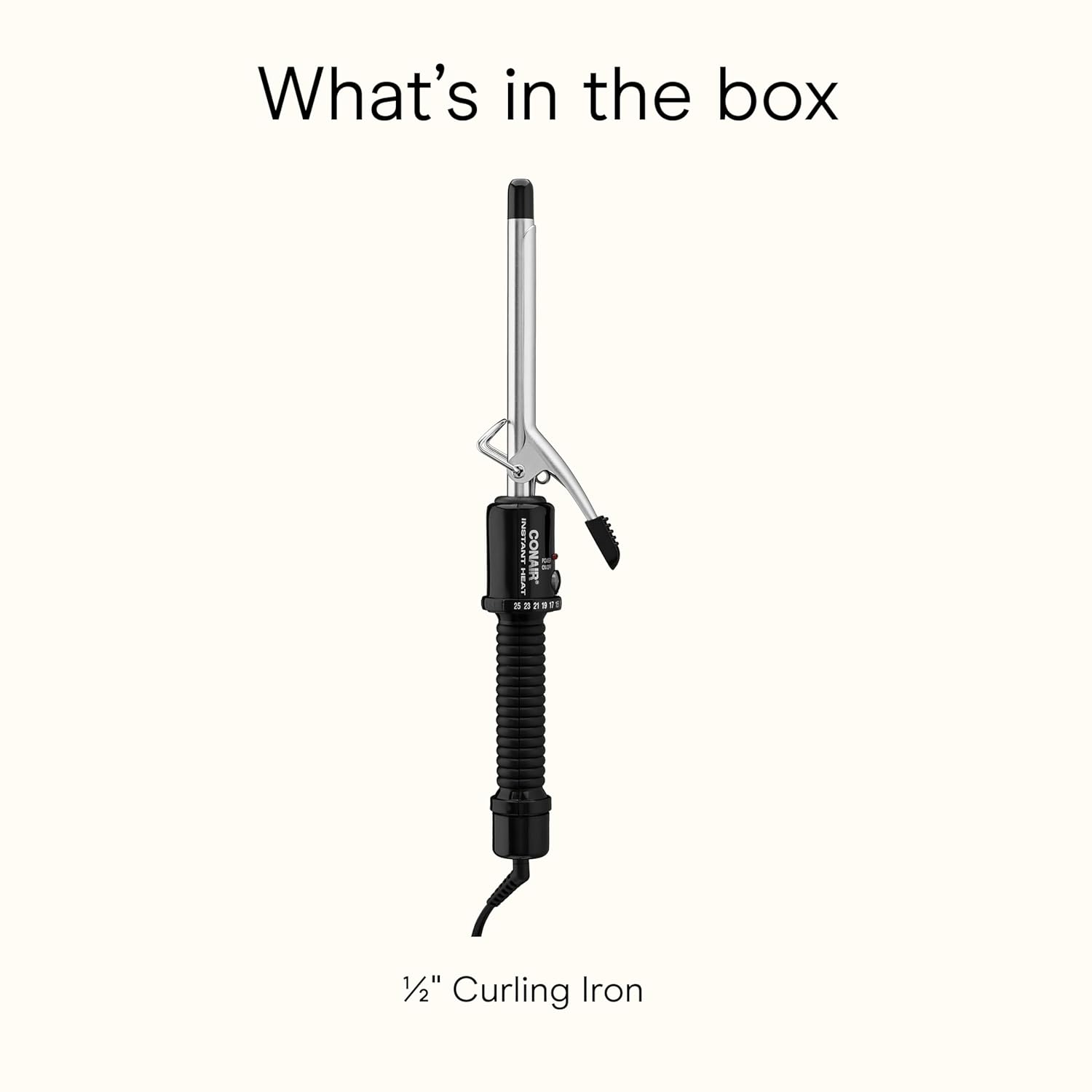 Conair Instant Heat 1/2-Inch Curling Iron, Tight Curl Hair Curler for All Hair Types, Long-Lasting Definition, 25 Heat Settings, Fast Heat-Up, Dual Voltage Small Curling Iron with Clamp, Black