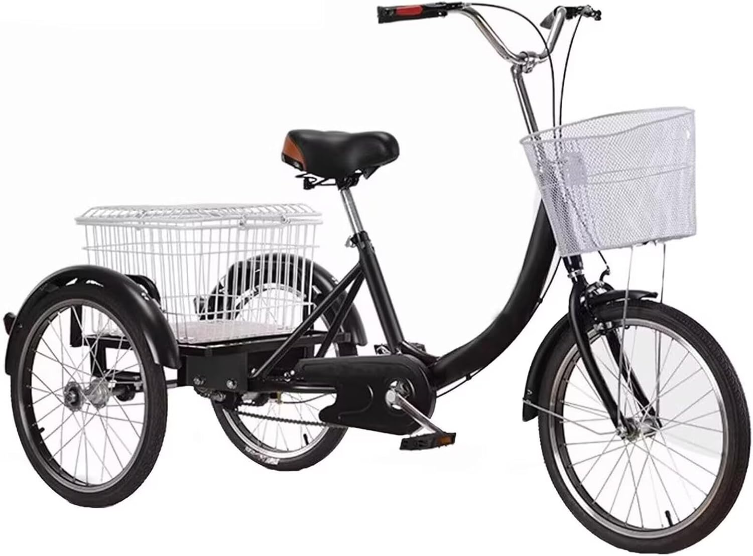 Cargo Trike with Vegetable Basket,Ride-on Rickshaw tricycles with Pedals,Height Adjustable Saddle and Handlebar,Cruiser Trike for Shopping,3 Wheels Bicycle