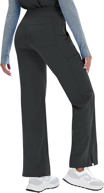 Women Yoga Scrub Pants Straight Mid Rise Elastic Waist Cargo Work Pants with Five Pocket 4-Way Stretch