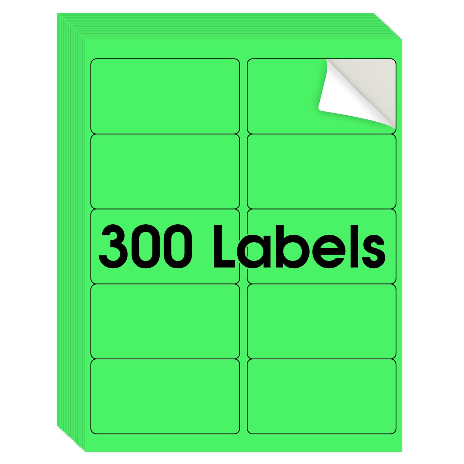 MaxGear 8-1/2" x 11" Neon Green Labels - Fluorescent Labels, for Inkjet or Laser Printer, for Efficient Sorting and Organization, Strong Adhesive, 2"